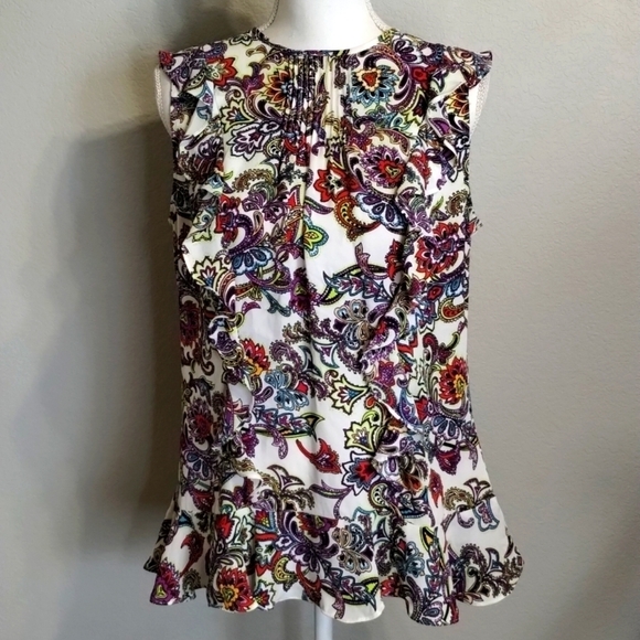 Banana Republic Colorful Sleeveless Paisley Ruffle Pleated Top - Picture 1 of 11